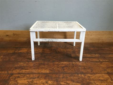 White Metal Mesh Top Table Authentic Reclamation