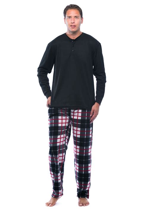 Followme Mens Pj Set Fleece Pajama Bottom W Thermal Top Black