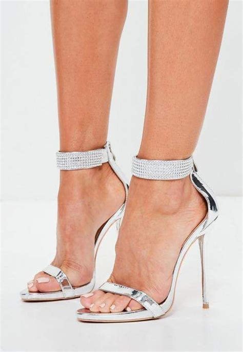 missguided silver diamante ankle cuff barely there heels heels fashion high heels ankle