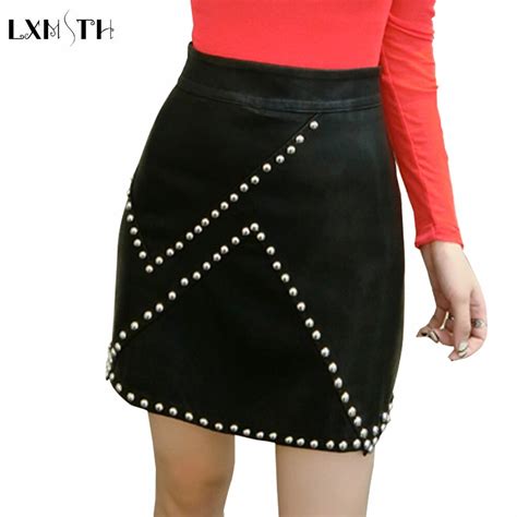 2019 Fashion Korean Solid Irregular High Waist Pu Leather Skirt Women