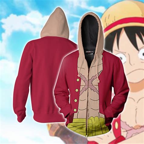 One Piece Hoodie Monkey D Luffy 3d Zip Up Hoodies Jacket Coat