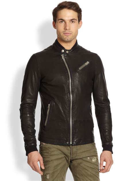 Diesel Lohar Perforated Leather Jacket In Black For Men Lyst
