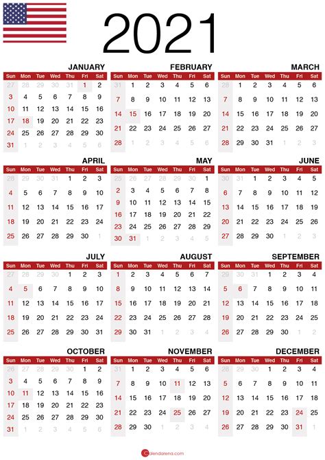 Download Free Printable Calendar 2021 🇺🇸