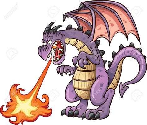 Cartoon Dragon Spitting Fire Vector Clip Art Illustration With Simple
