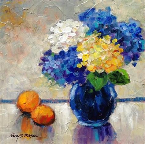 Daily Paintworks Blue Hydrangeas Original Fine Art For Sale