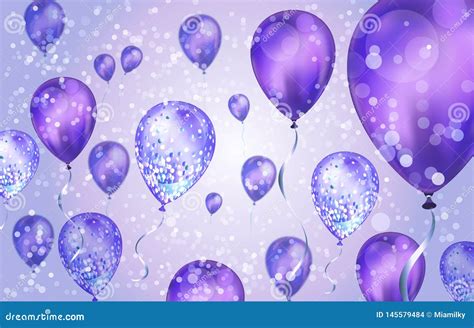 Elegant Purple Flying Helium Balloons With Bokeh Effect And Glitter