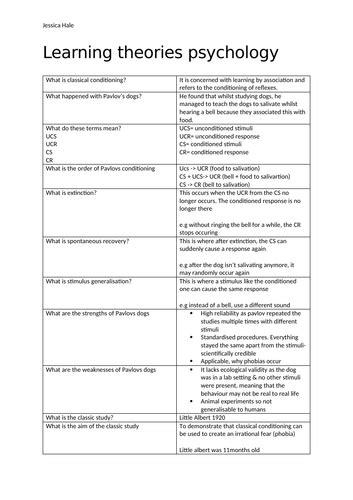 Edexcel Psychology A Level Revision Notes Teaching Resources