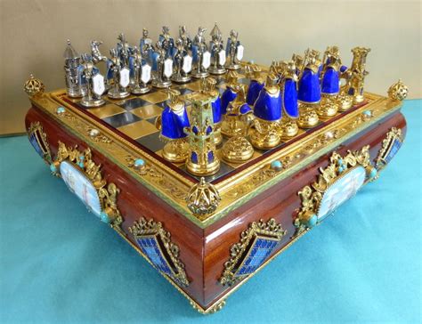 Magnificent Sterling Silver Gilt Guilloche Enamel Chess Set Box