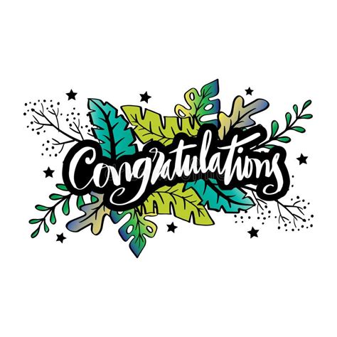 Congratulations Hand Lettering With Floral Ornament Stock Vector