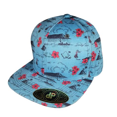 Blank Hat Snapback Flatbill Oahu Golf Blue And Pink Floral Double