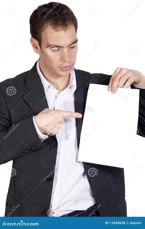 Man Holding Blank Paper Stock Photo Image Of Board Present