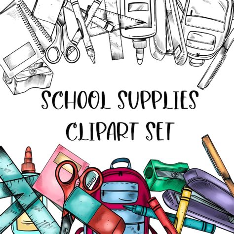 School Supplies Clipart Set Digital Download 10 Different Etsy