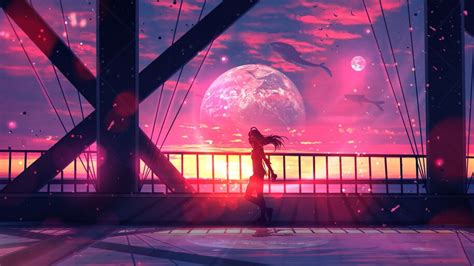 Anime Girl Silhouette Sunset Fantasy 4k 257 Wallpaper
