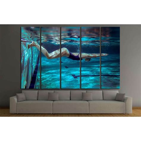 Underwater Female Swimmer In Swimming Pool №1379 Ready To Hang Canvas Zellart Canvas Prints