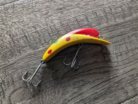 Vintage Nebco Ok Doke Fishing Lure Yellow Dotted Strawberry Ebay