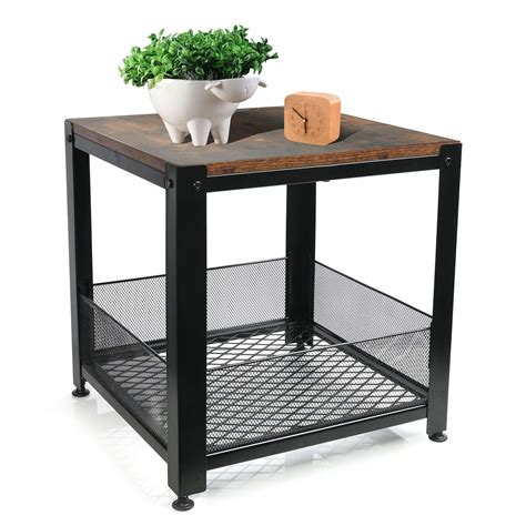 Buy Younis Industrial End Table With Storage Shelf Rustic Brown Square