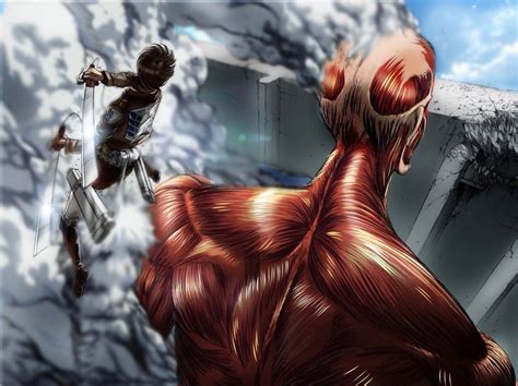 Eren Vs Colossal Titan Coloured By Me Attackontitan Attack On Titan Art Attack On Titan