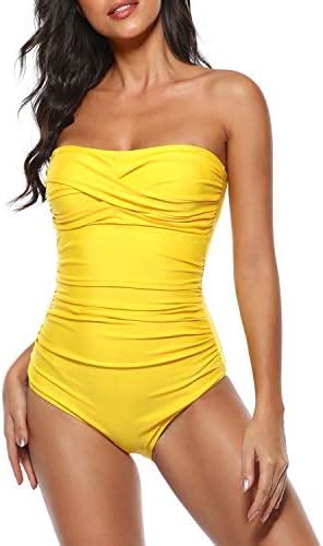 smismivo women s strapless one piece tummy control swimsuit ruched padded plus size bandeau