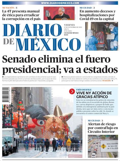 Periódico Diario De México México Periódicos De México Edición De Viernes 27 De Noviembre