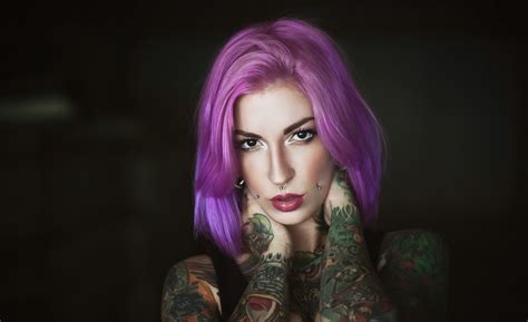 Wallpaper Pink Hair Tattoo Portrait Face Women 2048x1252