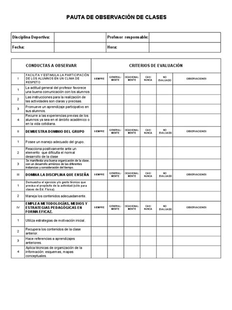 Ficha De Observacion Docente Evaluación Mente