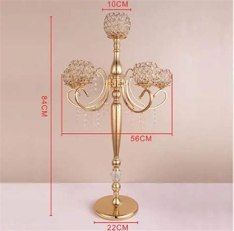 10pcslot Metal Gold Candle Holders 84cm 5 Arms With Crystals Stand