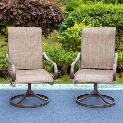 Phi Villa Black Swivel Textilene Metal Patio Outdoor Dining Chair 2