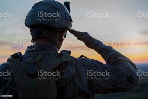 Soldado Saludando Al Atardecer Foto De Stock Y Más Banco De Imágenes De