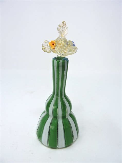 Hand Blown Murano Italy Latticino Glass Perfume Bottle With Floral
