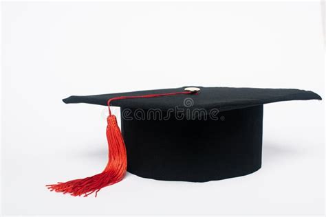 Black Graduation Cap With Red Tassel Stock Image Image Of Nobody