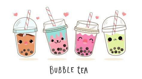 Cute Bubble Milk Tea Cartoon Characters Set Bubble Milk Tea Bubble