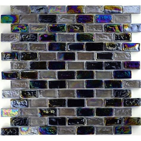 Glass Mosaics Collection 1 X 2 Brick Poured Mosaic In Pewter Smoke