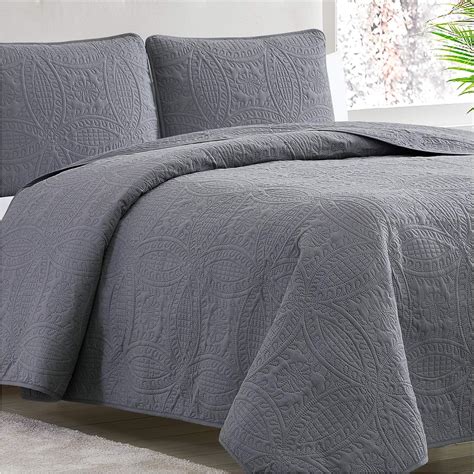 Mellanni Bedspread Coverlet Set Gray Comforter Bedding Cover Oversized 2 Piece
