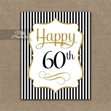 Printable 60th Birthday Cupcake Toppers Black Gold