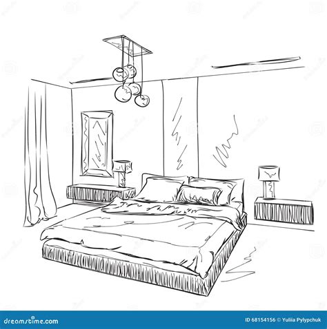 Bedroom Modern Interior Drawing Stock Vector Illustration Of Outline