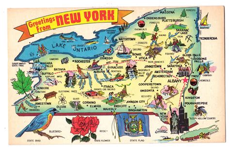 Maps of new york tend to be an very helpful piece of family history research, especially if you live faraway from where your ancestor was living. State Map large letter Greetings from New York chrome ...