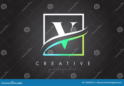V Letter Logo Design With Square Swoosh Border And Creative Icon Design