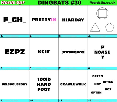 Dingbats Quiz 30 Find The Answers To Over 730 Dingbats Words Up Games