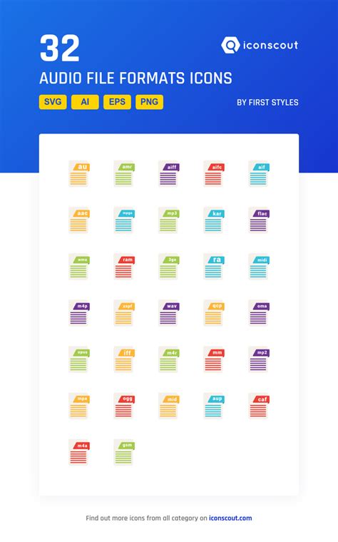 Audio File Formats Icon Pack 32 Flat Icons Flat Icons Png Icons