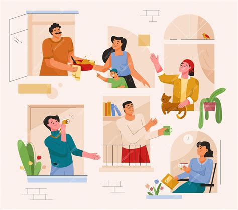 Concepto de buenas relaciones de vecindad vecinos mirando por las