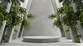 Mock up concrete podium for product presentation with tree and a cement ...