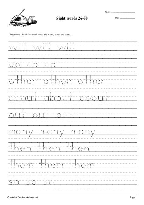 Writing Sight Words Printable