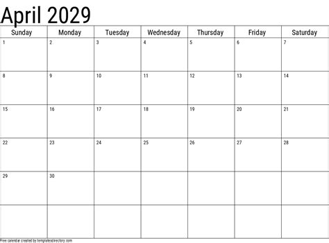 2029 April Calendar Template
