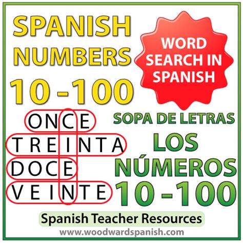 Spanish Word Search Numbers 10 100 Woodward Spanish
