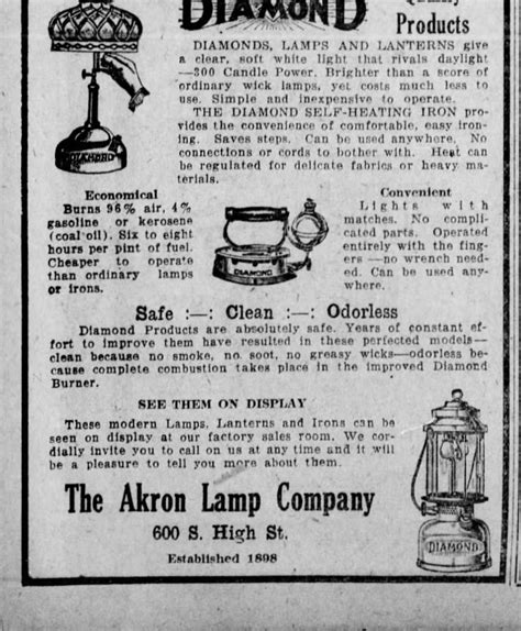 1925 Akron Lamp Co Ad For Diamond Self Heating Iron Gasoline Or