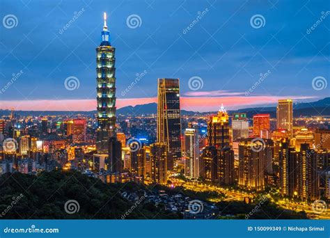Skyline Of Taipei Night Cityscape Taipei 101 Building Of Taipei