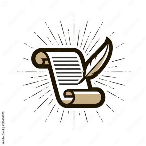 Document Contract Logo Or Label Literature Letter Quill Pen And