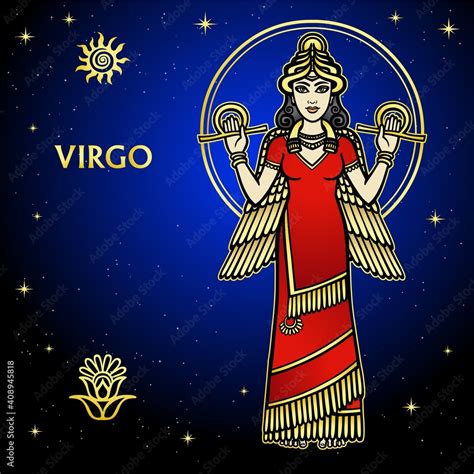 Cartoon Color Illustration Zodiac Sign Virgo Character Of Sumerian