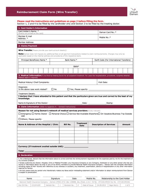 Daman Reimbursement Claim Form Fill And Sign Printable Template