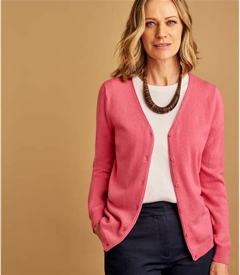 Pink Rouge Cashmere Merino Classic V Neck Cardigan Woolovers Us